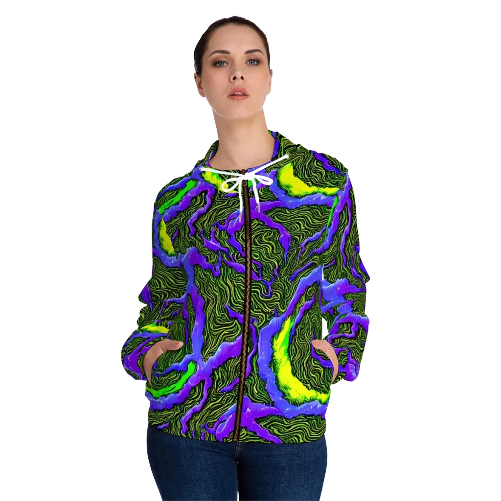 Ultraviolet Wild on Women's Full-Zip Hoodie — Front On Person