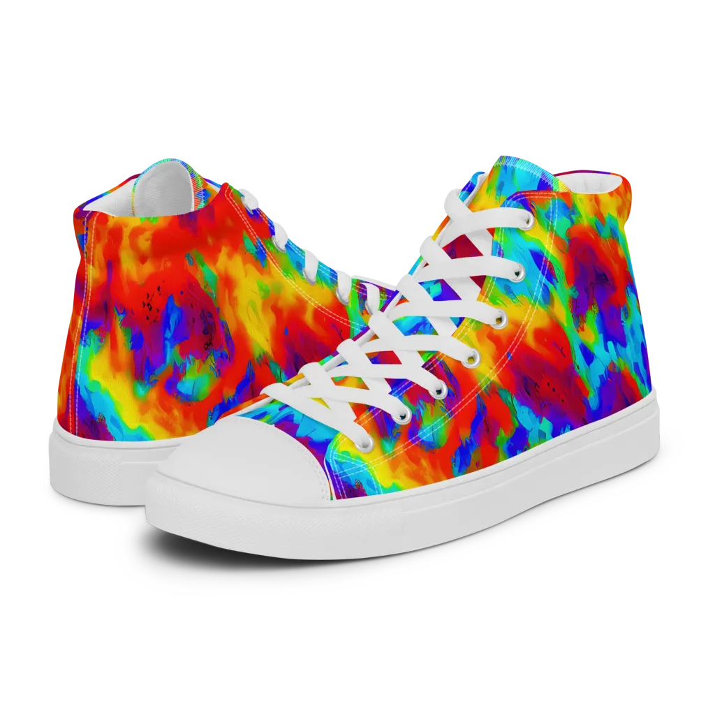 Flame Spectrum on Men's High Top Canvas Shoes — Left