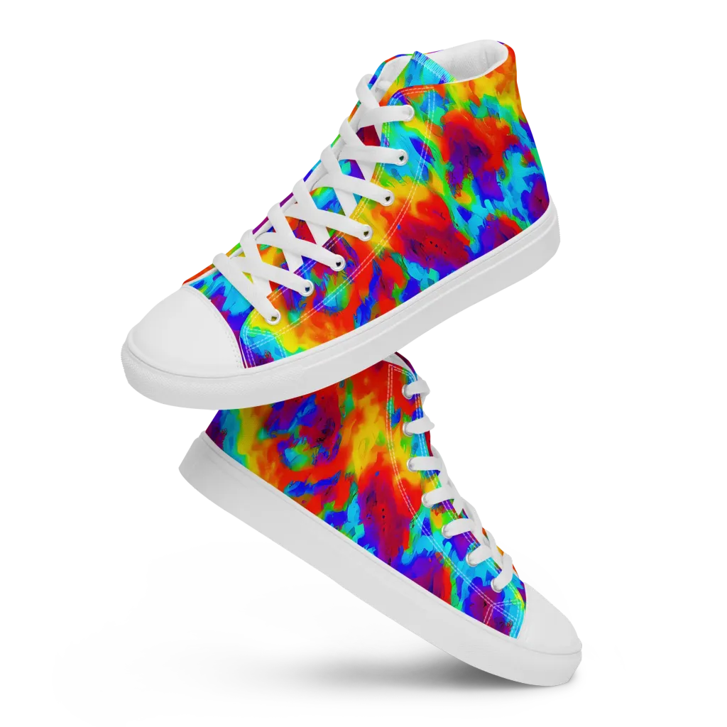 Flame Spectrum on Men's High Top Canvas Shoes — Front