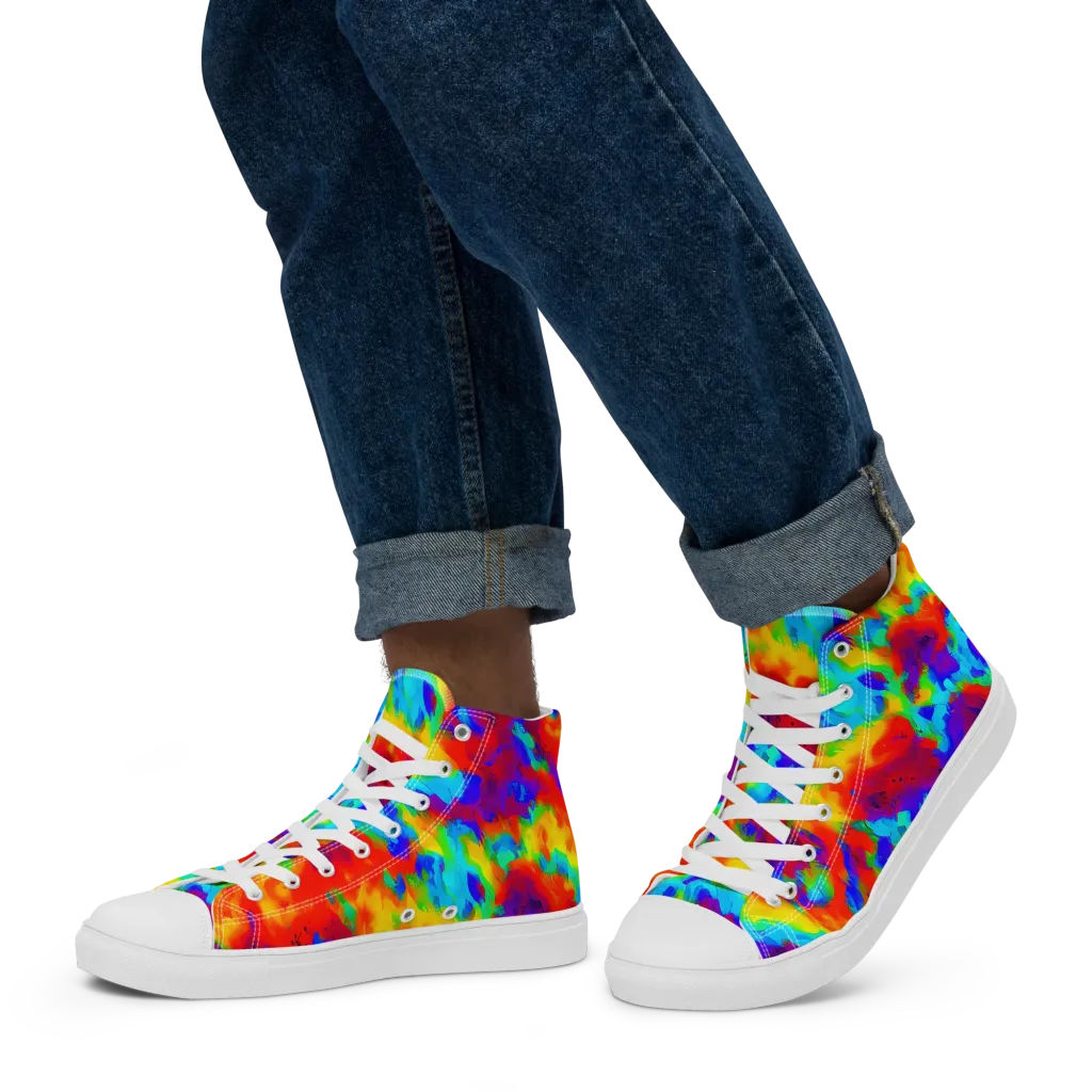 Flame Spectrum on Men's High Top Canvas Shoes — Left