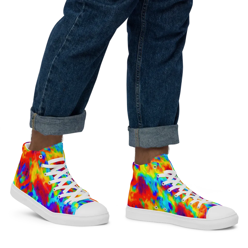 Flame Spectrum on Men's High Top Canvas Shoes — Right