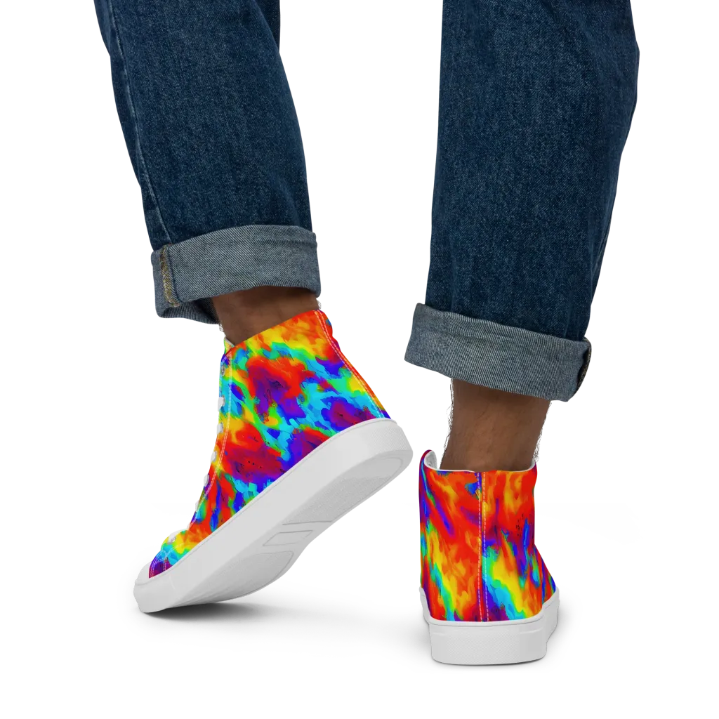 Flame Spectrum on Men's High Top Canvas Shoes — Back
