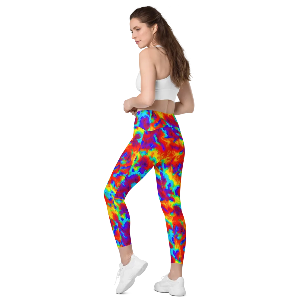 Flame Spectrum on Leggings with Pockets — Left Back