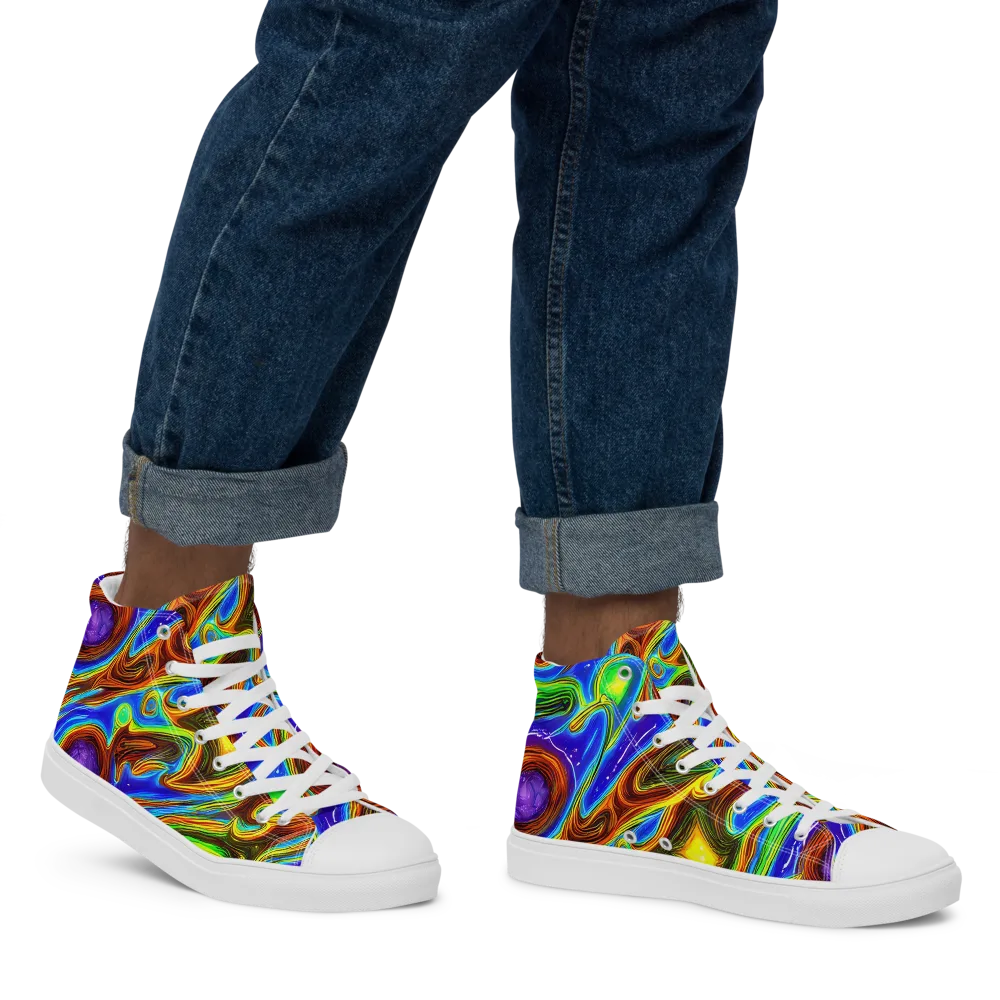 Saturated Orbit on Men's High Top Canvas Shoes — Right