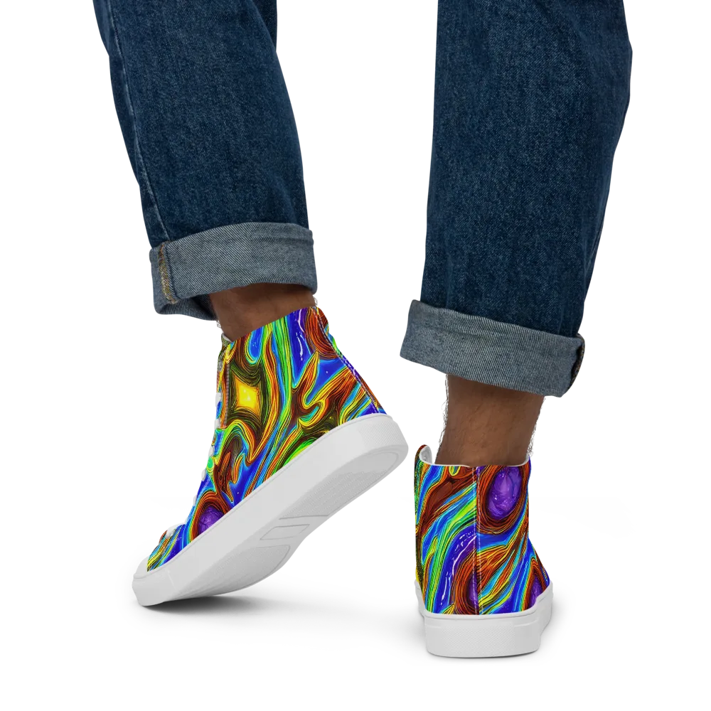 Saturated Orbit on Men's High Top Canvas Shoes — Back