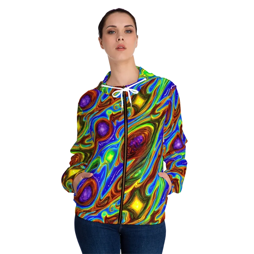 Saturated Orbit on Women's Full-Zip Hoodie — Front On Person