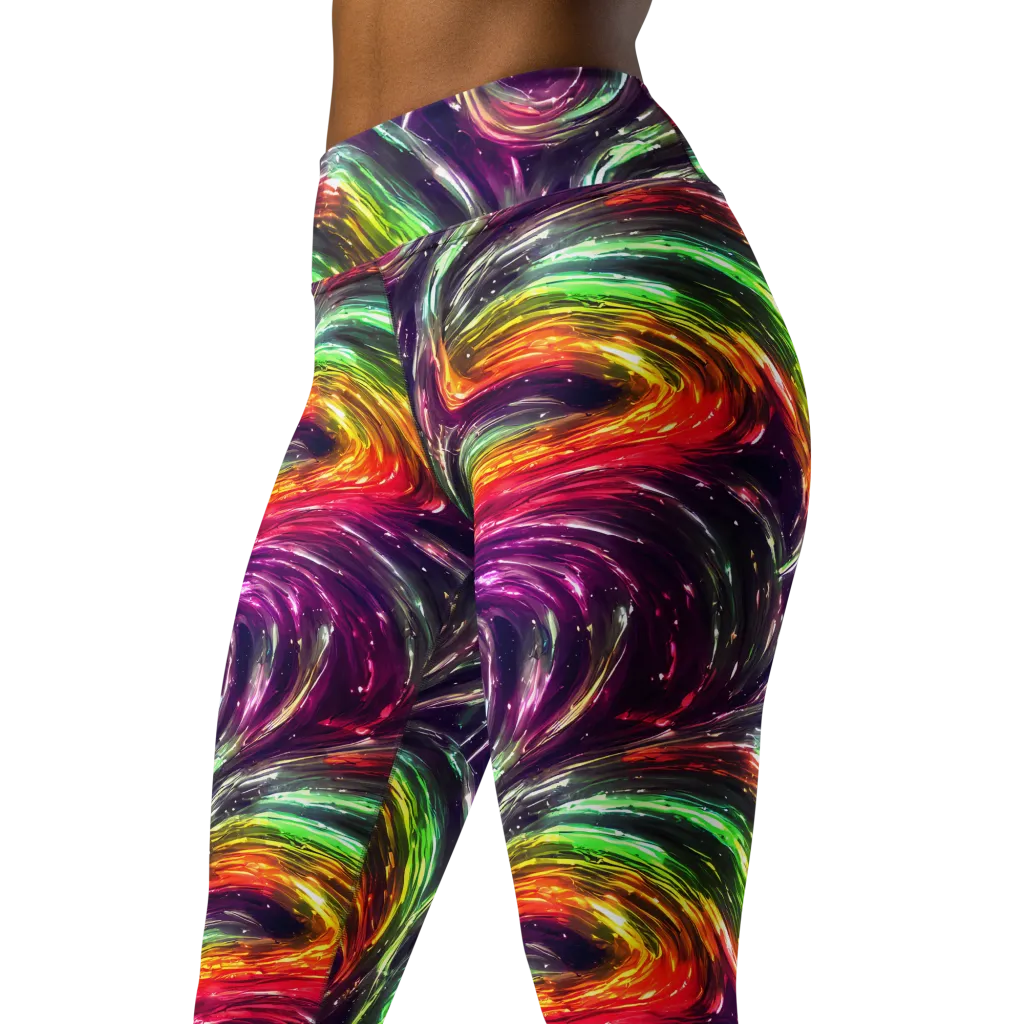 Aurora Cyclone on Yoga Leggings — Left Front