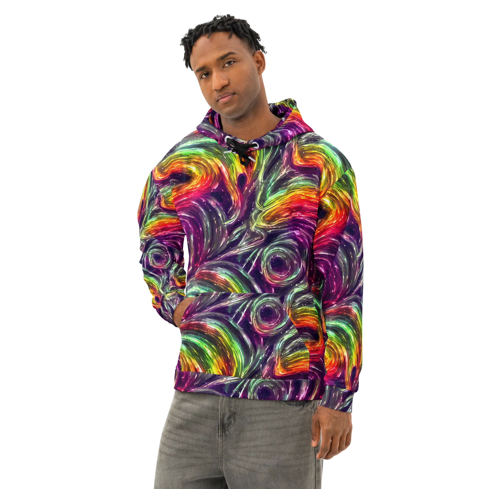 Aurora Cyclone on Cotton Hoodie — Left Front