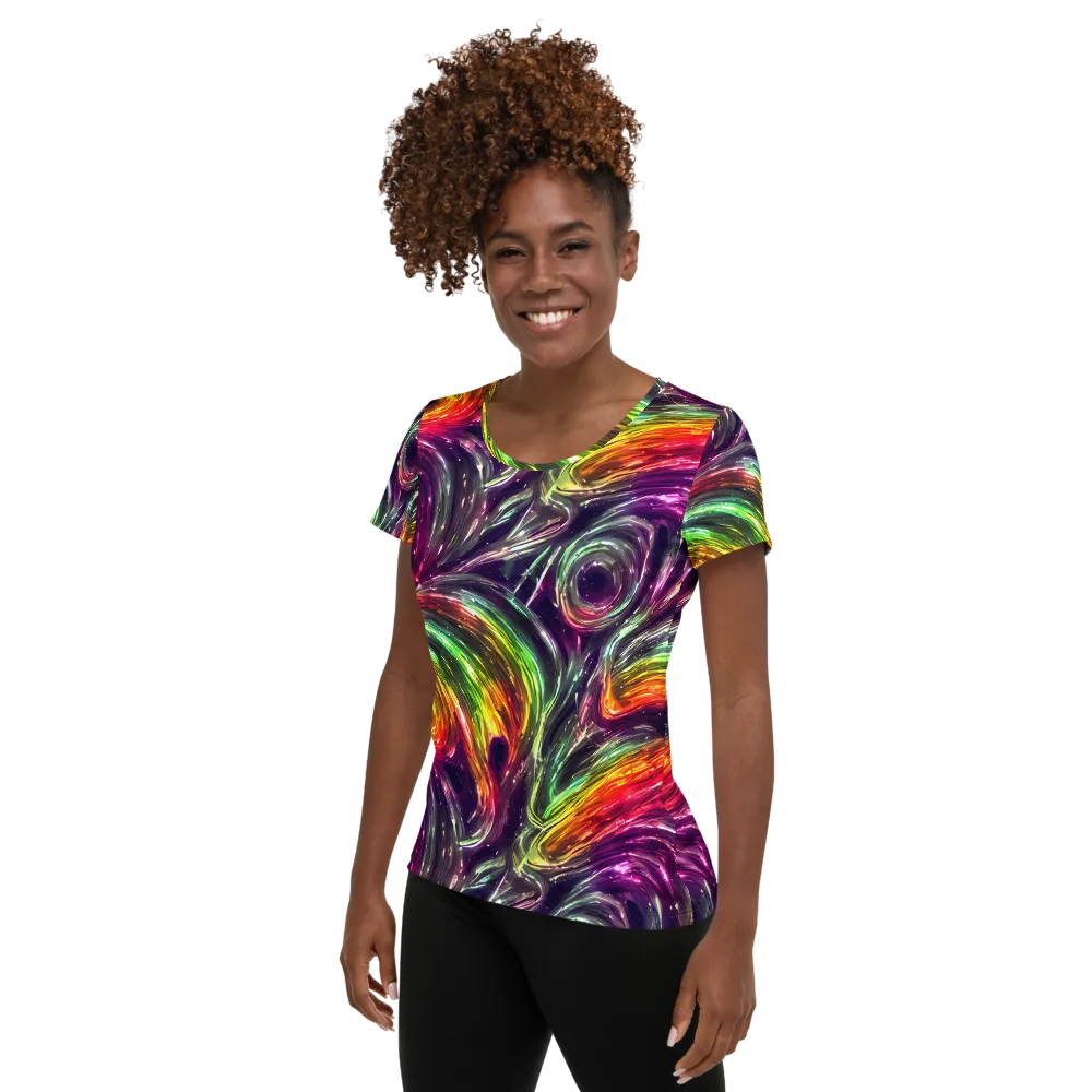 Aurora Cyclone on Women's Athletic T-Shirt — Left