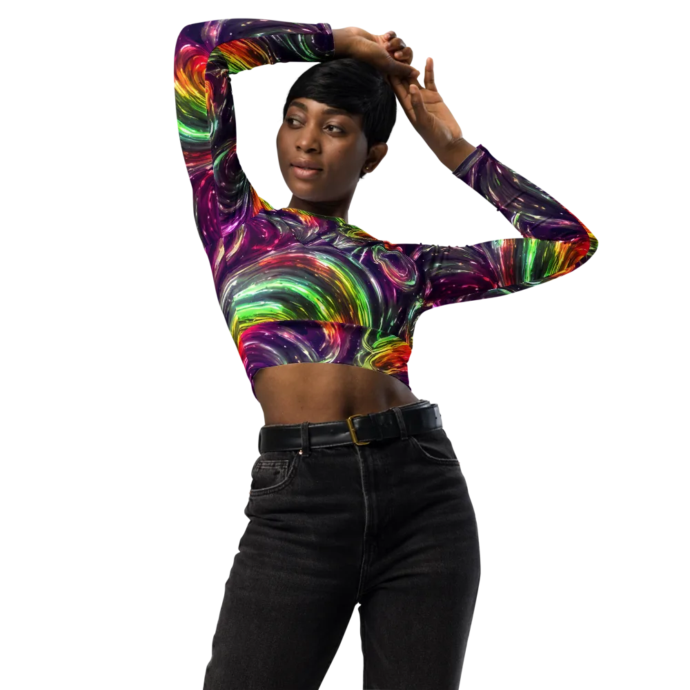 Aurora Cyclone on Long Sleeve Crop Top — Front