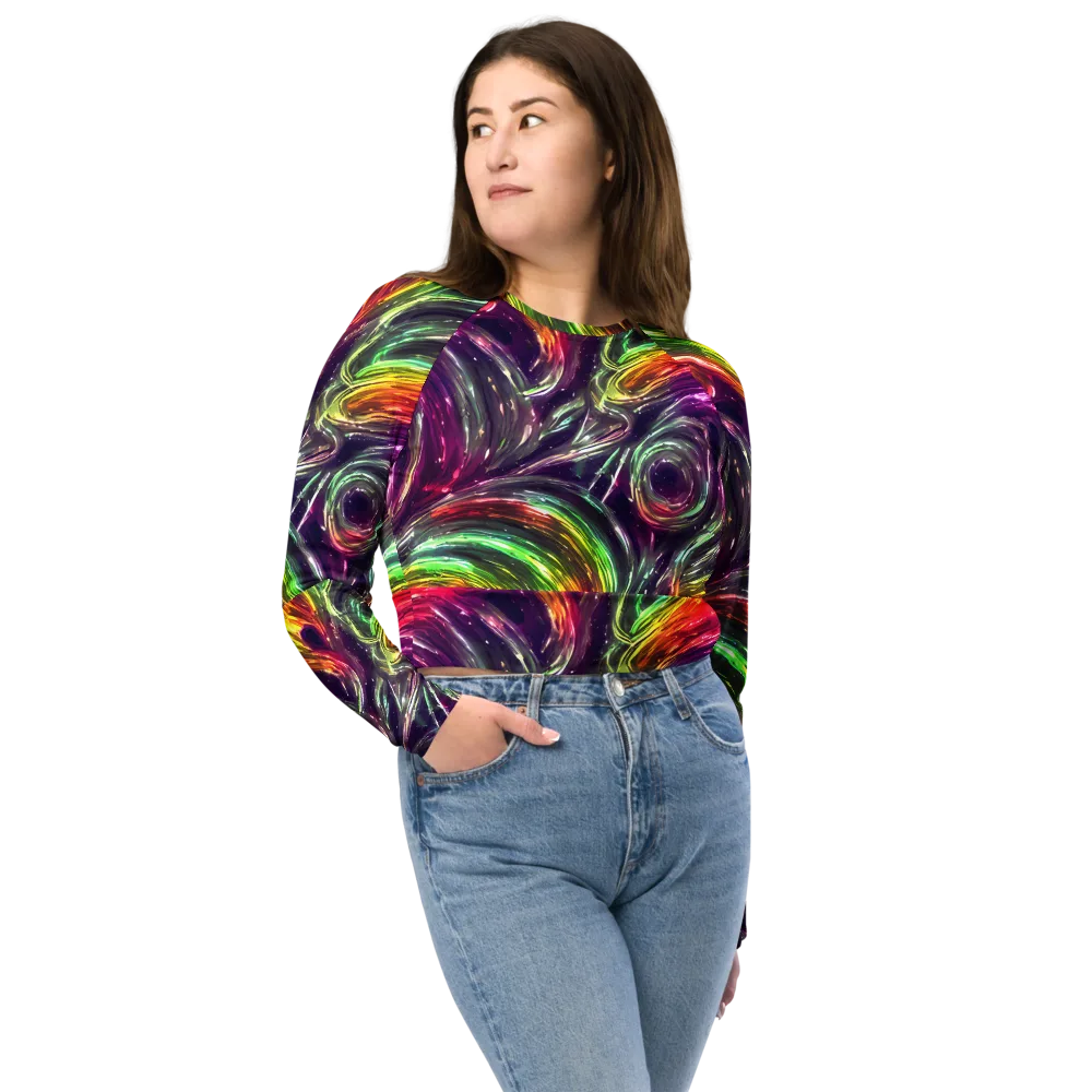 Aurora Cyclone on Long Sleeve Crop Top — Front