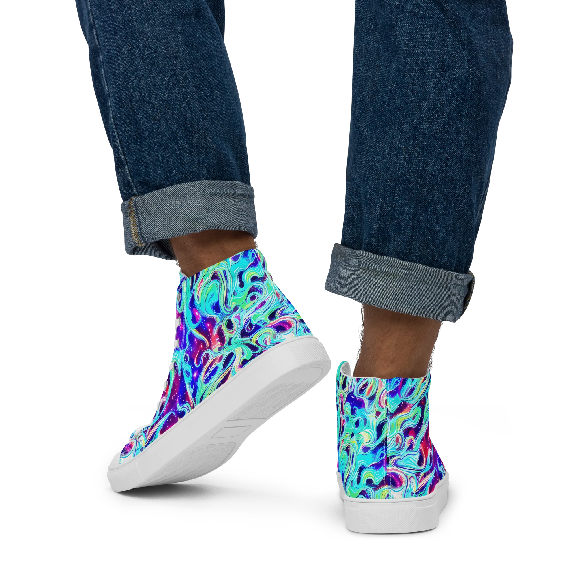 Quantum Ripple on Men's High Top Canvas Shoes — Back