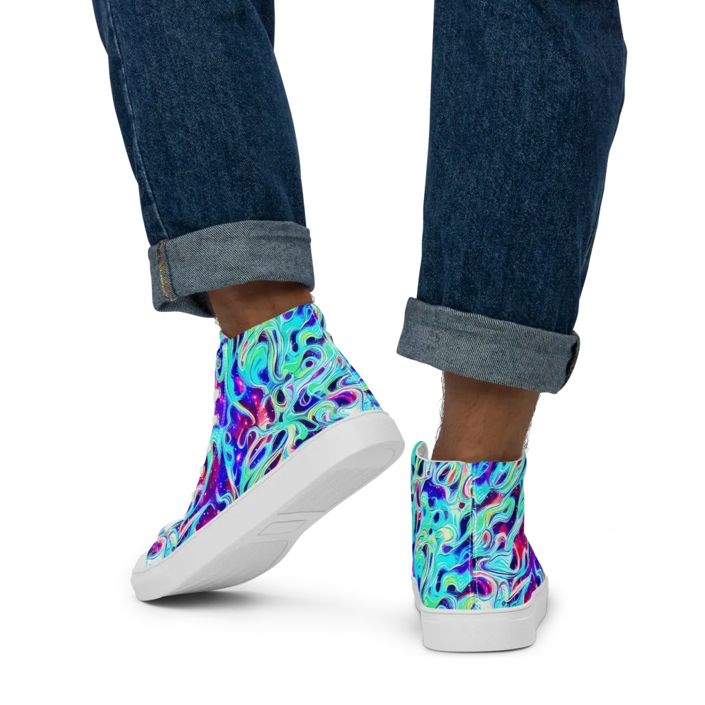 Quantum Ripple on Men's High Top Canvas Shoes — Back