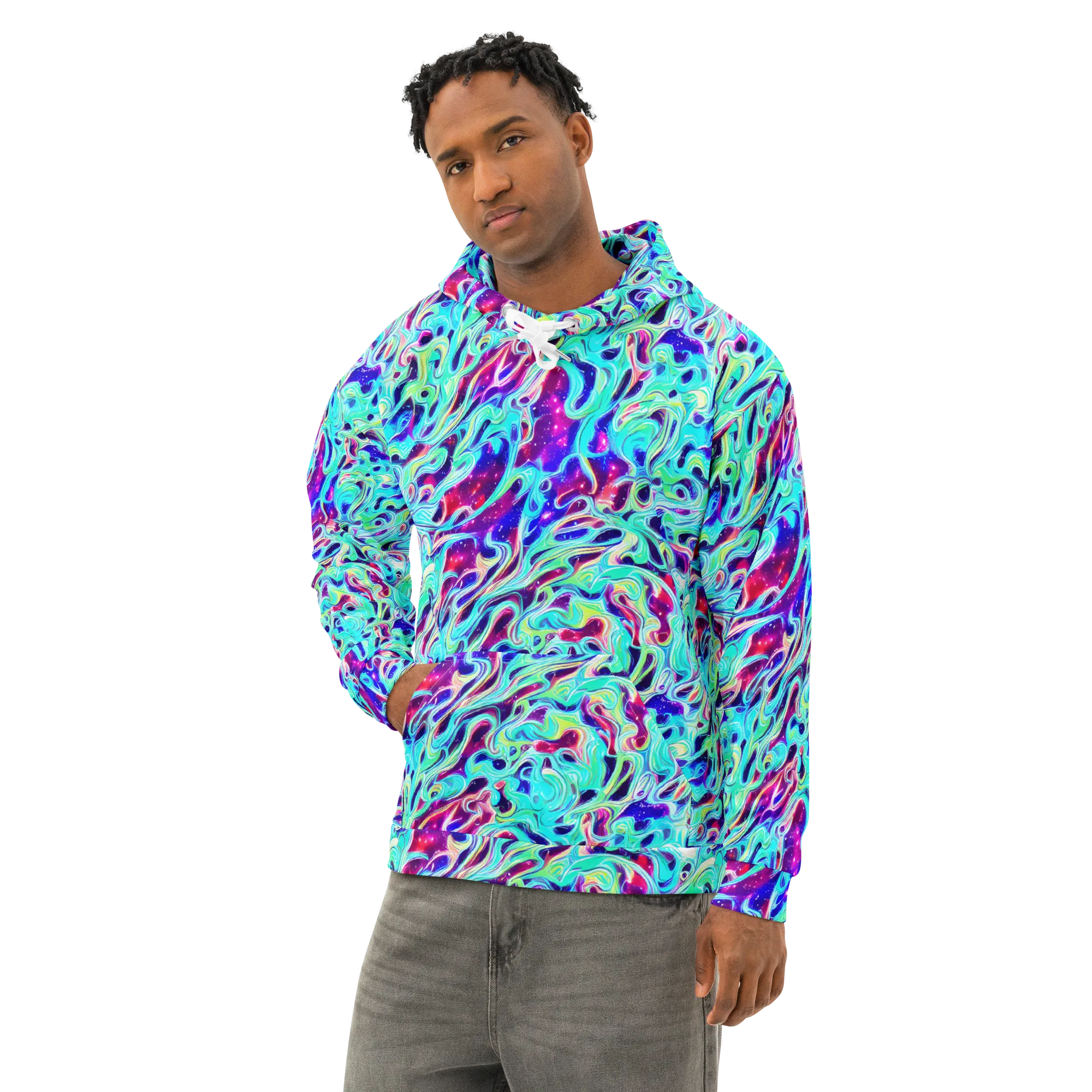 Quantum Ripple on Cotton Hoodie — Left Front