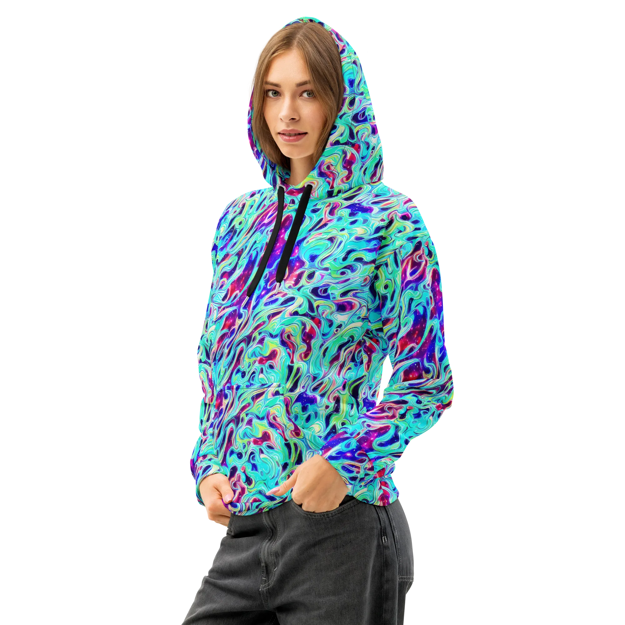 Quantum Ripple on Cotton Hoodie — Left Front