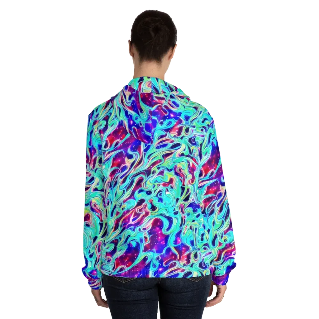 Quantum Ripple on Women's Full-Zip Hoodie — Back On Person