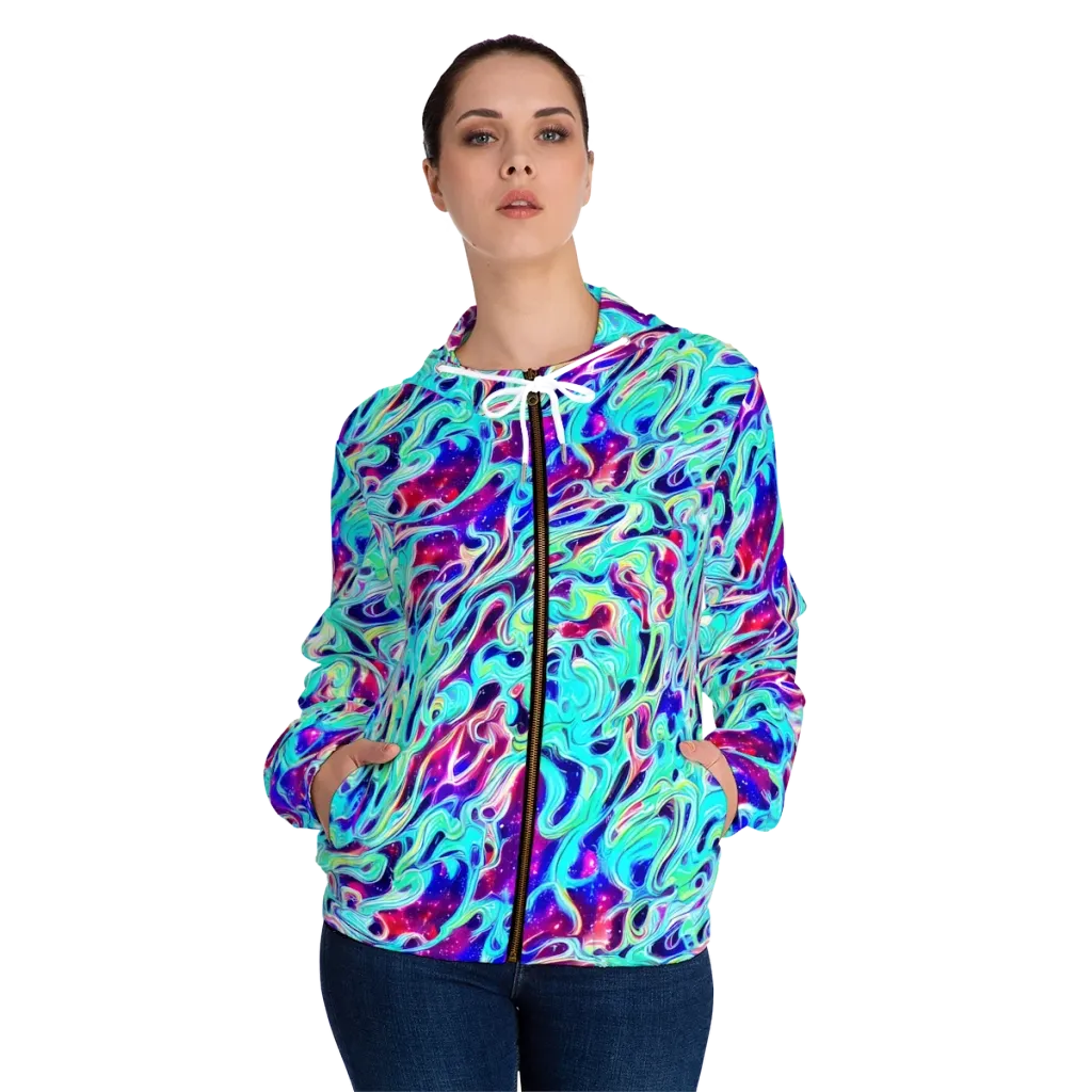 Quantum Ripple on Women's Full-Zip Hoodie — Front On Person