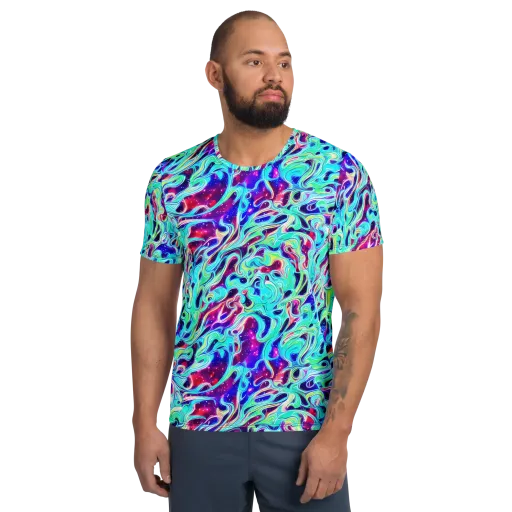 Quantum Ripple on a Men's Athletic T-Shirt