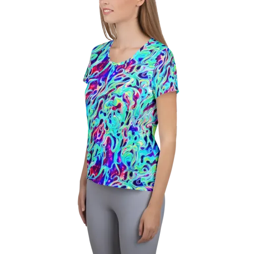 Quantum Ripple on a Women's Athletic T-Shirt
