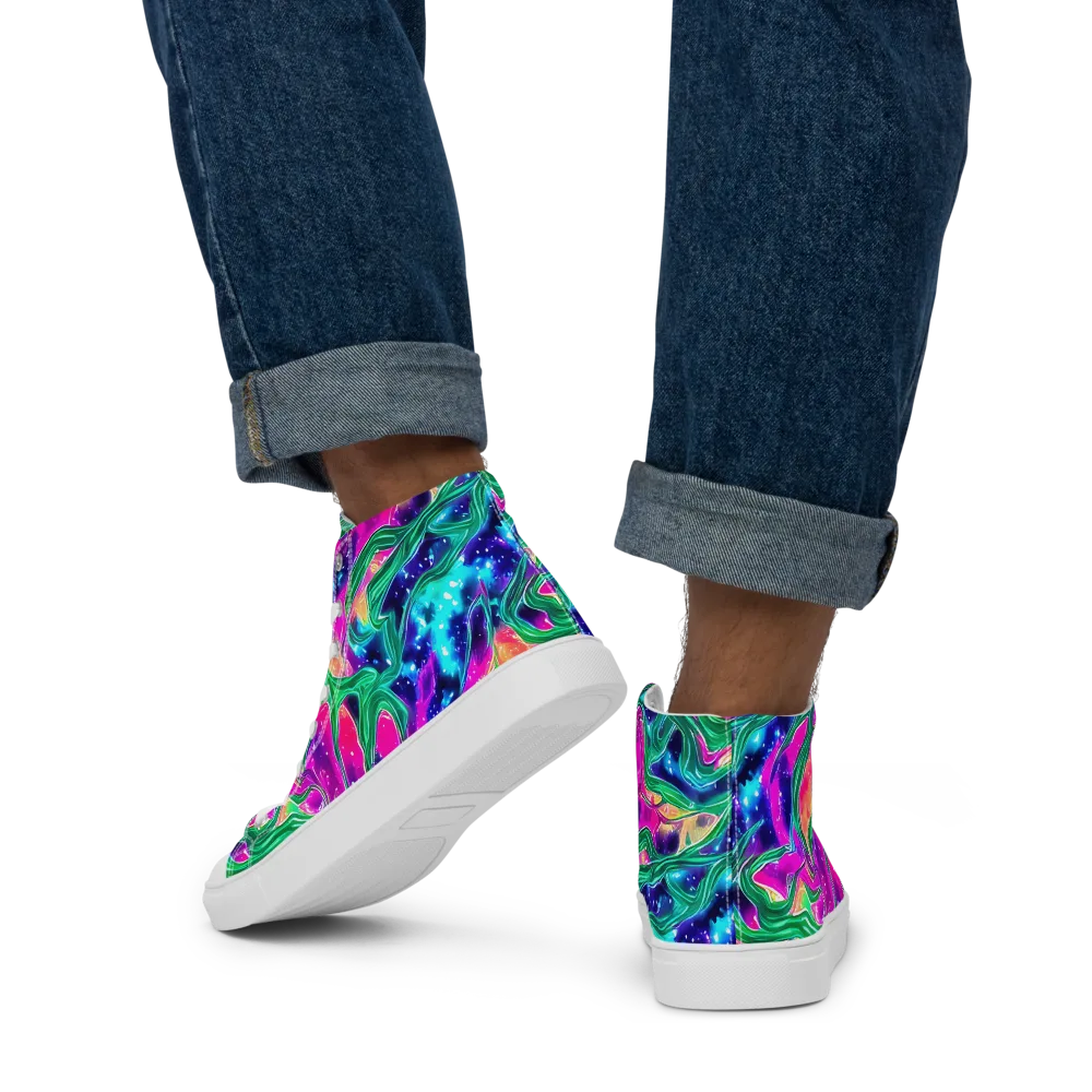 Hypercolor Oasis on Men's High Top Canvas Shoes — Back