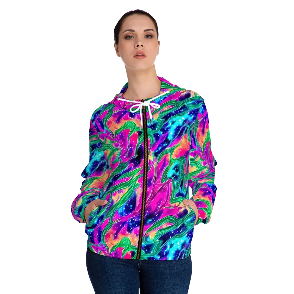 Hypercolor Oasis on Women's Full-Zip Hoodie — Front On Person