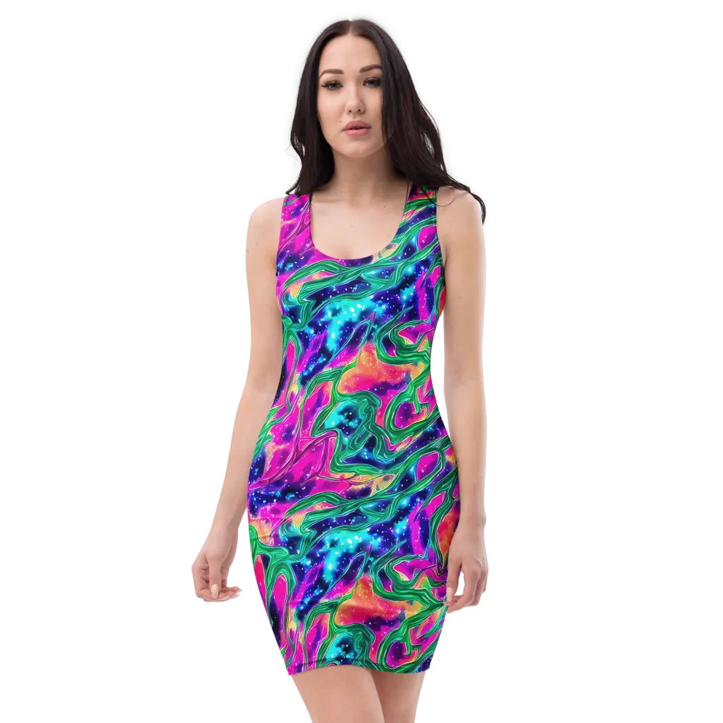 Hypercolor Oasis on Bodycon Dress — Front