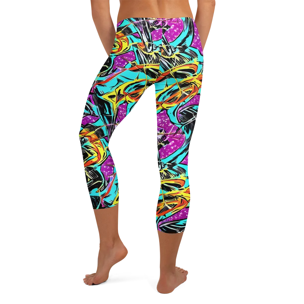 Turquoise Riot on Capri Leggings — Back