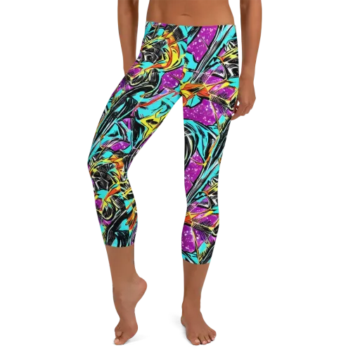 Turquoise Riot on a Capri Leggings