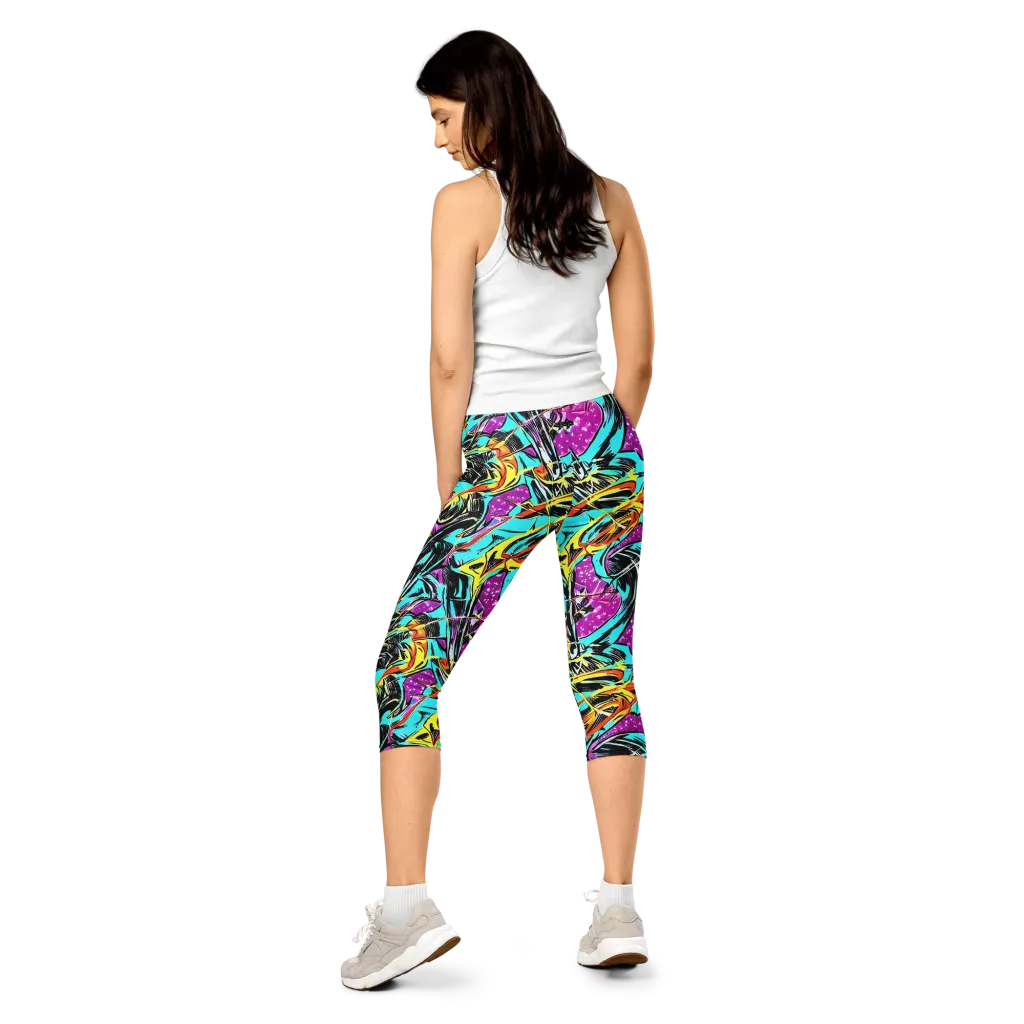 Turquoise Riot on Capri Leggings — Back