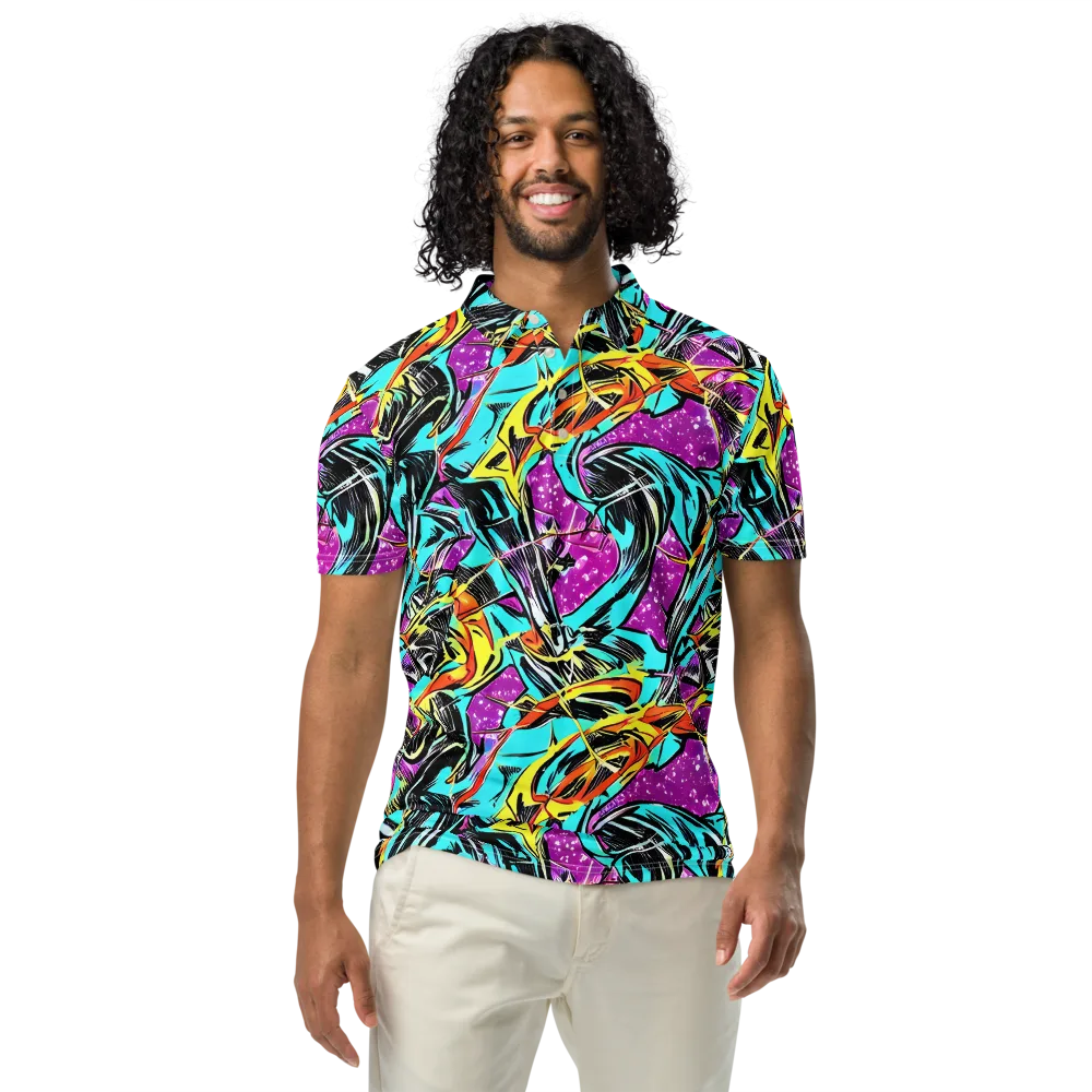 Turquoise Riot on Men's Slim Fit Polo Shirt — Front