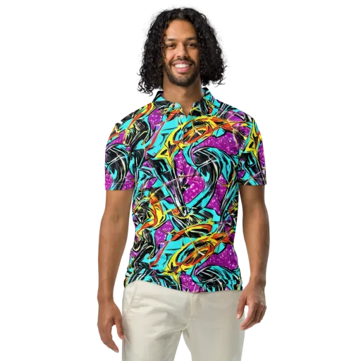Turquoise Riot on a Men's Slim Fit Polo Shirt