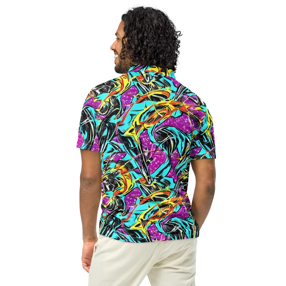 Turquoise Riot on Men's Slim Fit Polo Shirt — Back