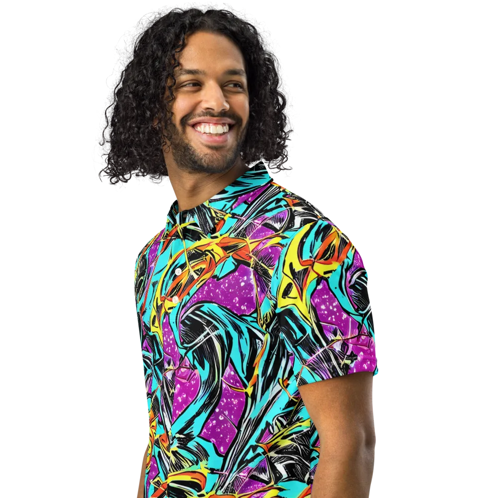 Turquoise Riot on Men's Slim Fit Polo Shirt — Left Front
