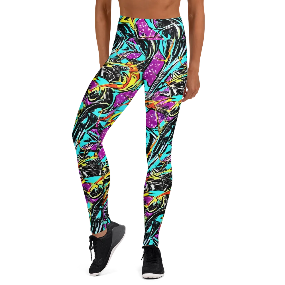 Turquoise Riot on Yoga Leggings — Front