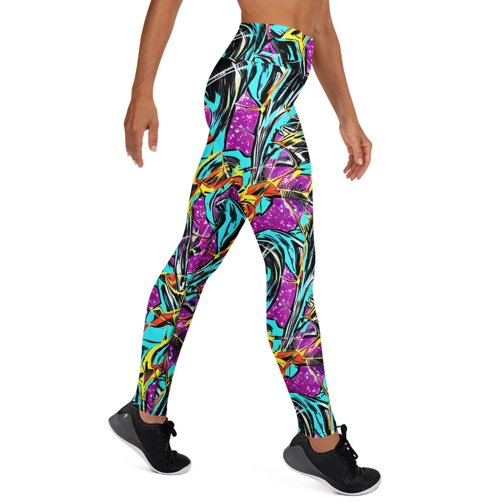 Turquoise Riot on Yoga Leggings — Right