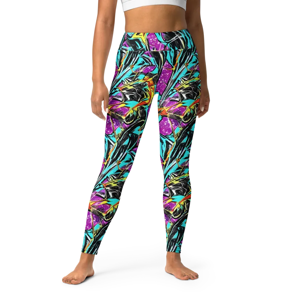 Turquoise Riot on Yoga Leggings — Front