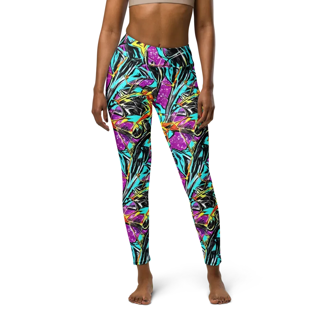 Turquoise Riot on Yoga Leggings — Front
