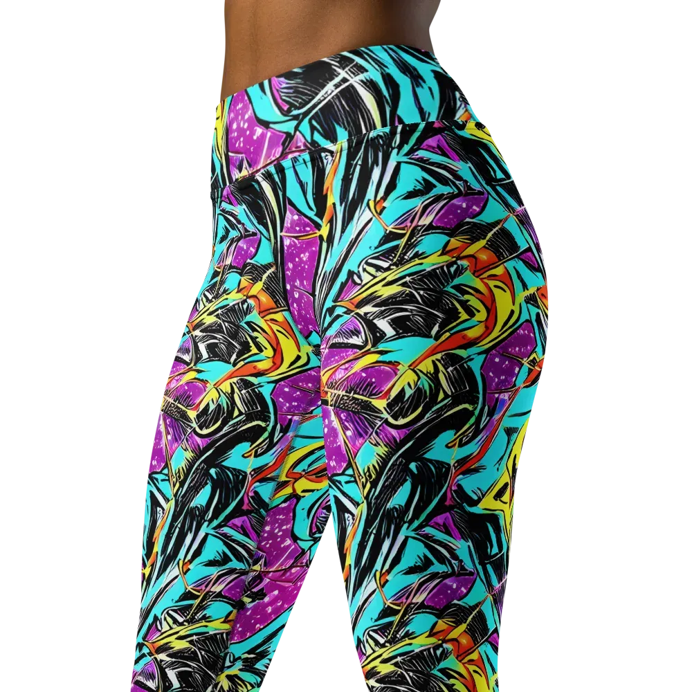 Turquoise Riot on Yoga Leggings — Left Front