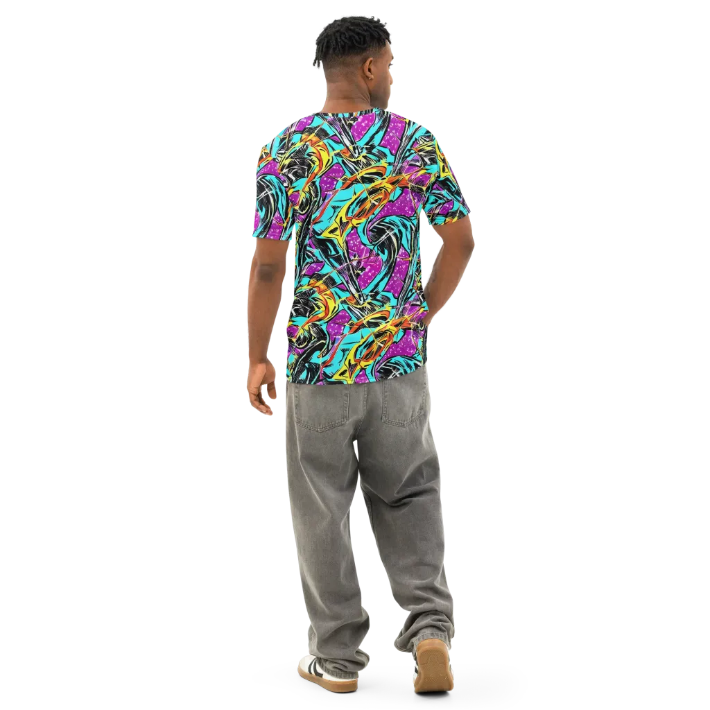 Turquoise Riot on Men's Cotton Crew Neck T-Shirt — Back