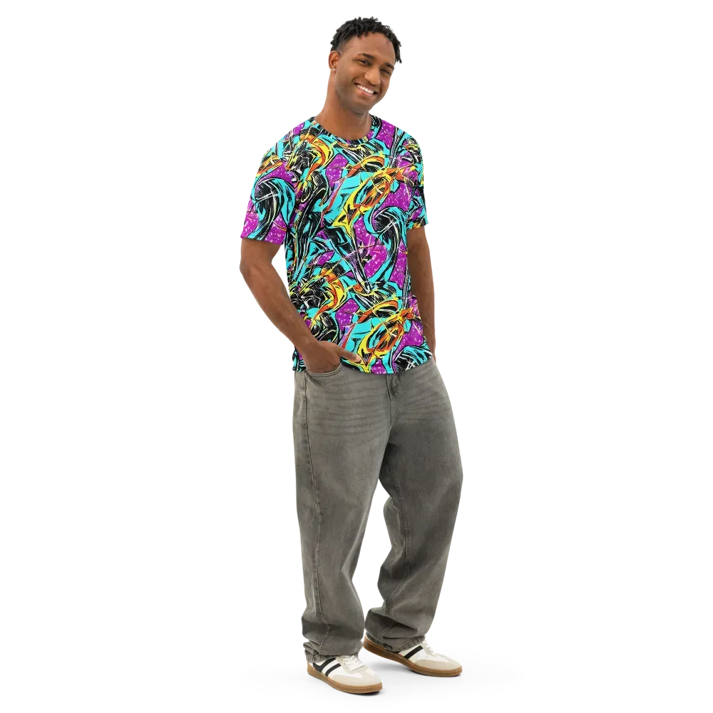 Turquoise Riot on Men's Cotton Crew Neck T-Shirt — Right Front