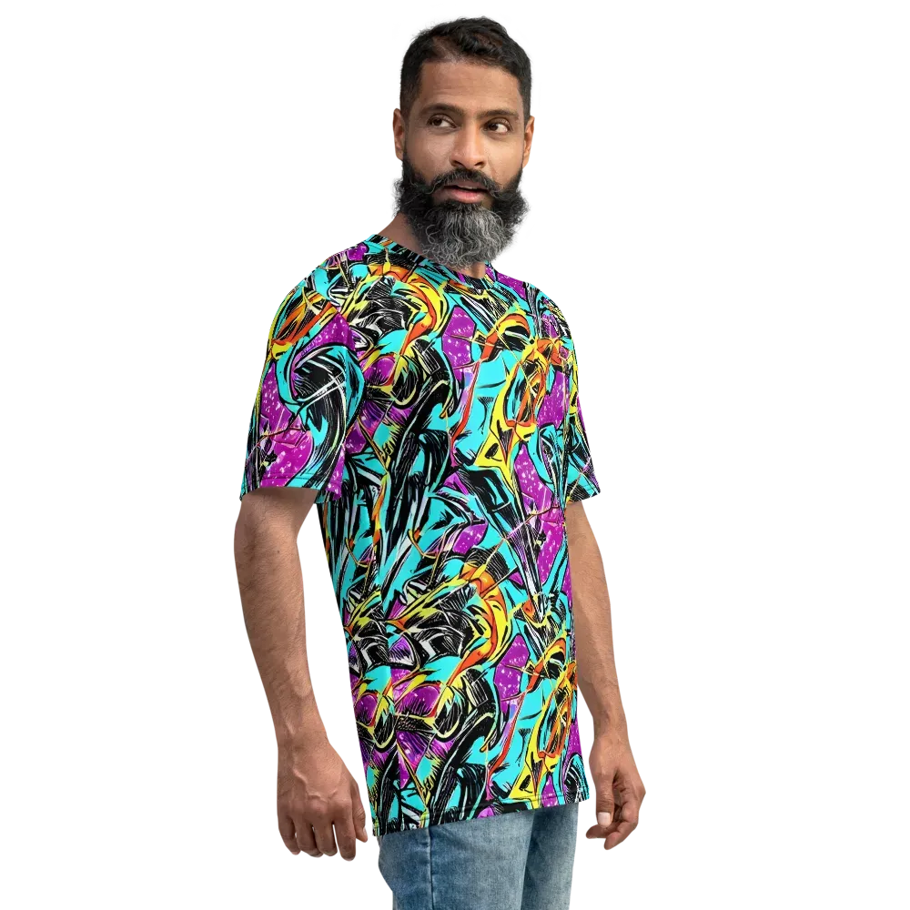 Turquoise Riot on Men's Crew Neck T-Shirt — Right
