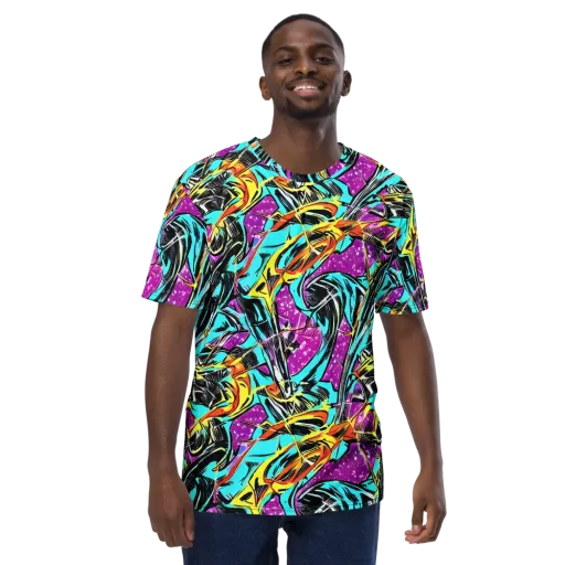 Turquoise Riot on a Men's Crew Neck T-Shirt