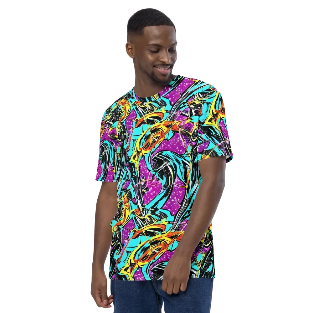 Turquoise Riot on Men's Crew Neck T-Shirt — Left