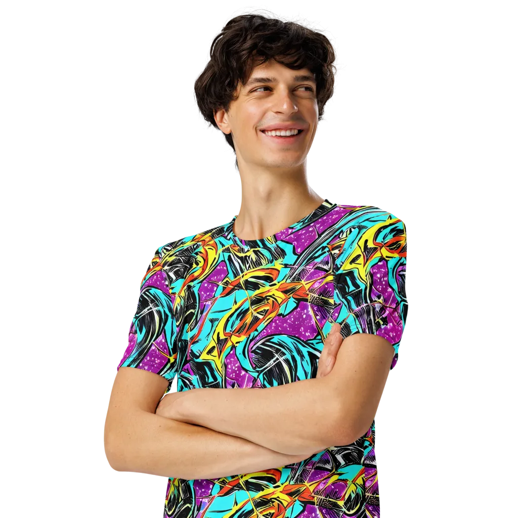 Turquoise Riot on Men's Crew Neck T-Shirt — Left Front