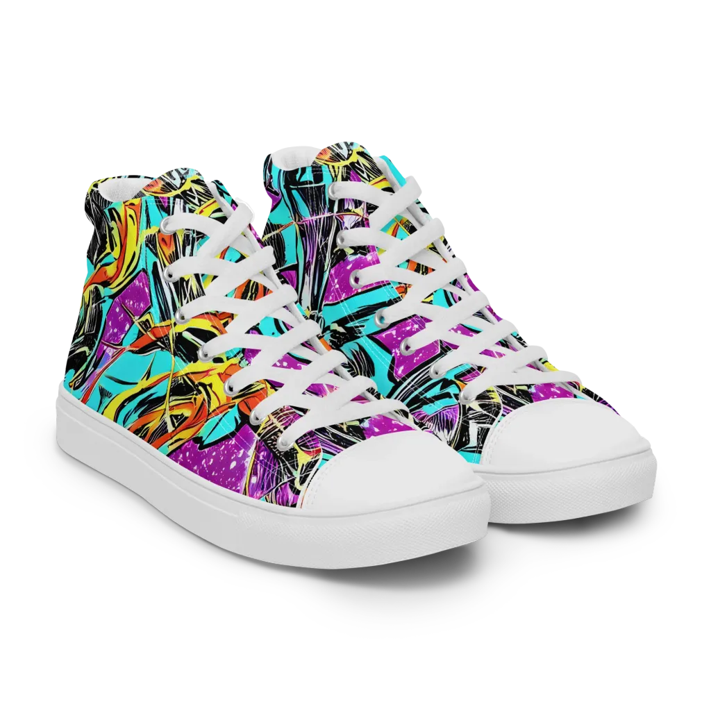 Turquoise Riot on Men's High Top Canvas Shoes — Right Front