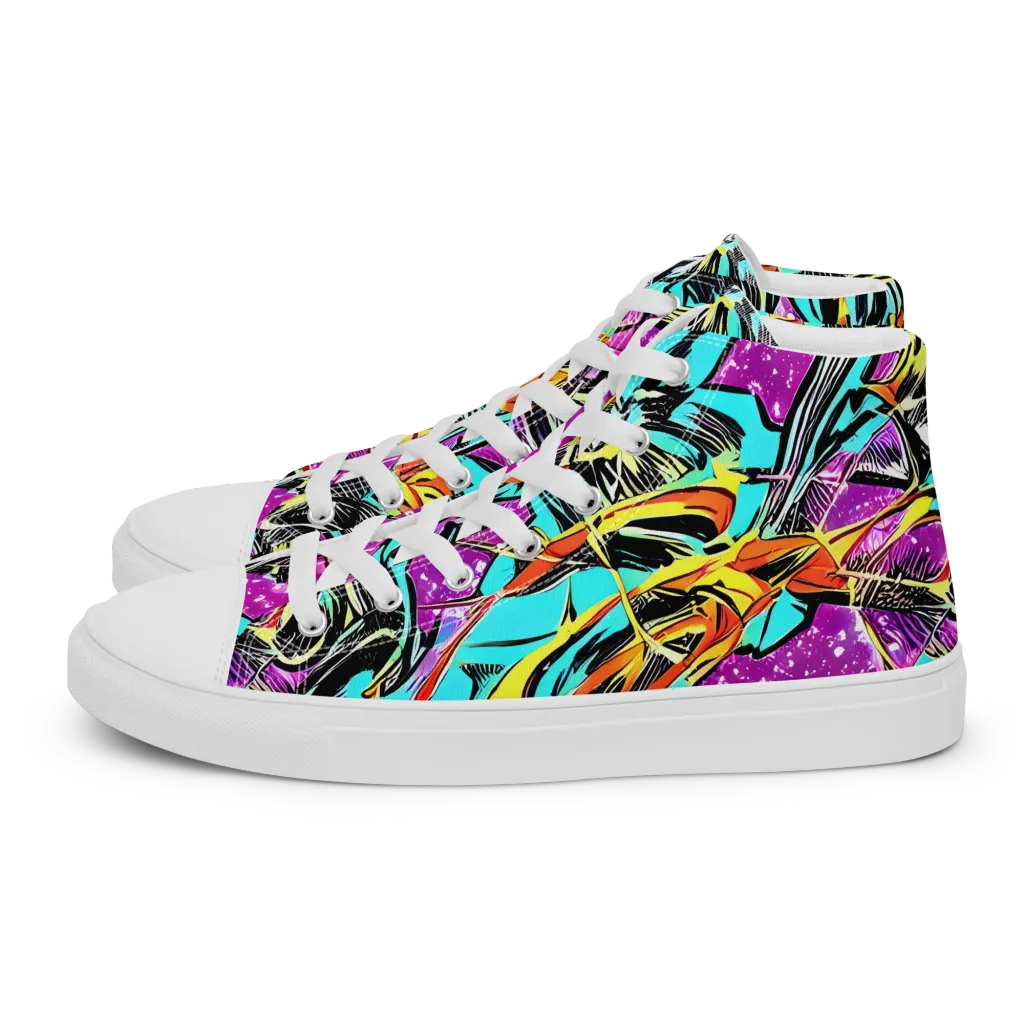 Turquoise Riot on Men's High Top Canvas Shoes — Left