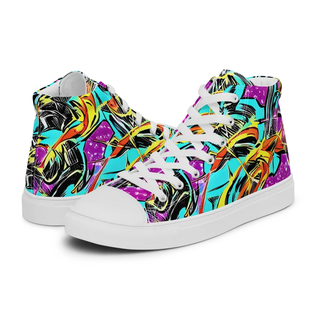 Turquoise Riot on Men's High Top Canvas Shoes — Left