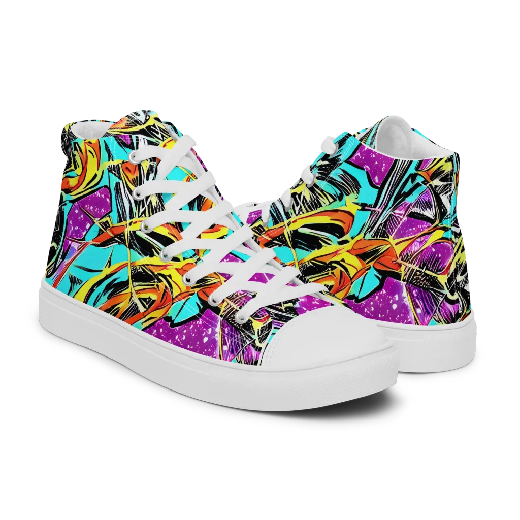Turquoise Riot on Men's High Top Canvas Shoes — Right