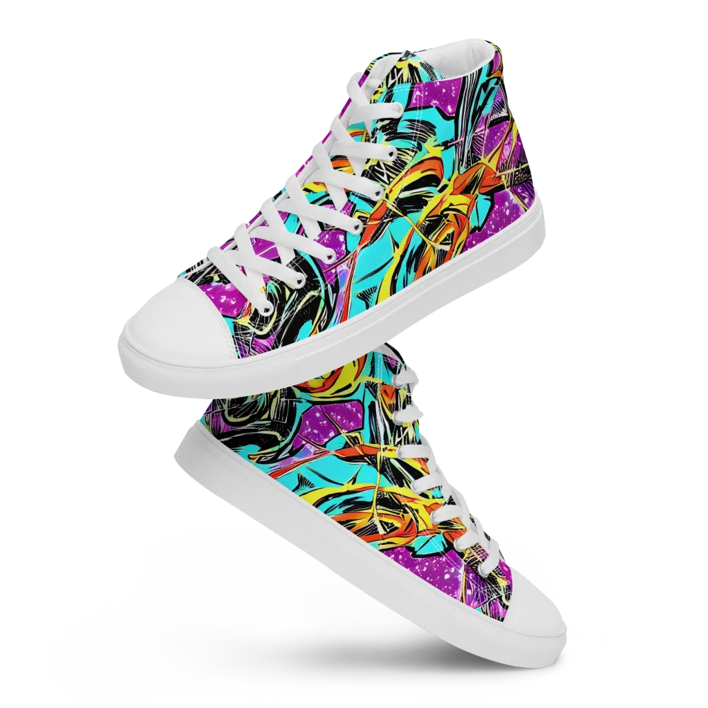 Turquoise Riot on Men's High Top Canvas Shoes — Front