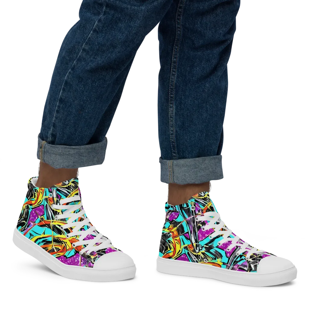 Turquoise Riot on Men's High Top Canvas Shoes — Right